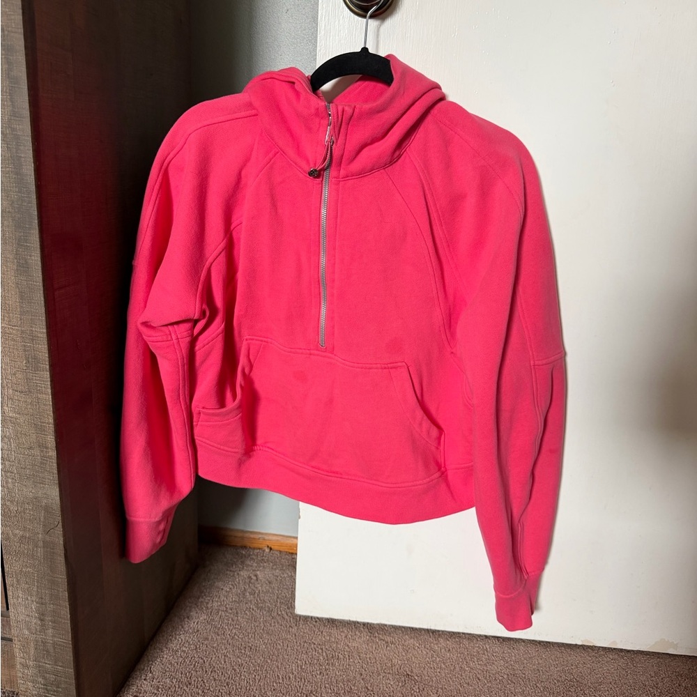 Cropped Half-Zip Hoodie in Bright Pink scuba hoodie glaze pink